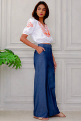 Kira Linen Top, Papaya