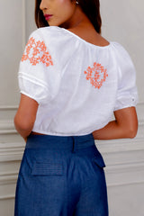 Kira Linen Top, Papaya