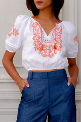 Kira Linen Top, Papaya