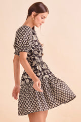 Jasmine Dress, Blk Floral