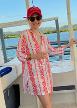 Pre-Order Consuelo White Tunic, Coral