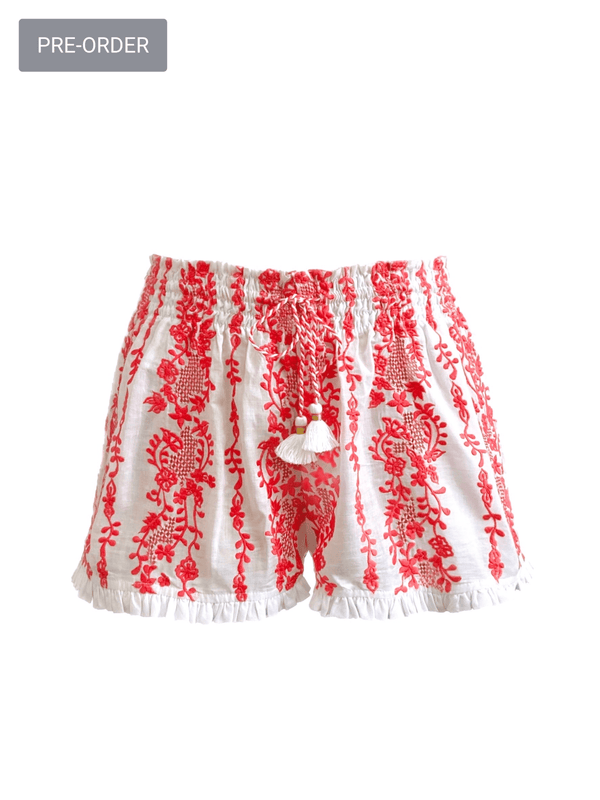 Pre-Order Poolside White Shorts, Coral